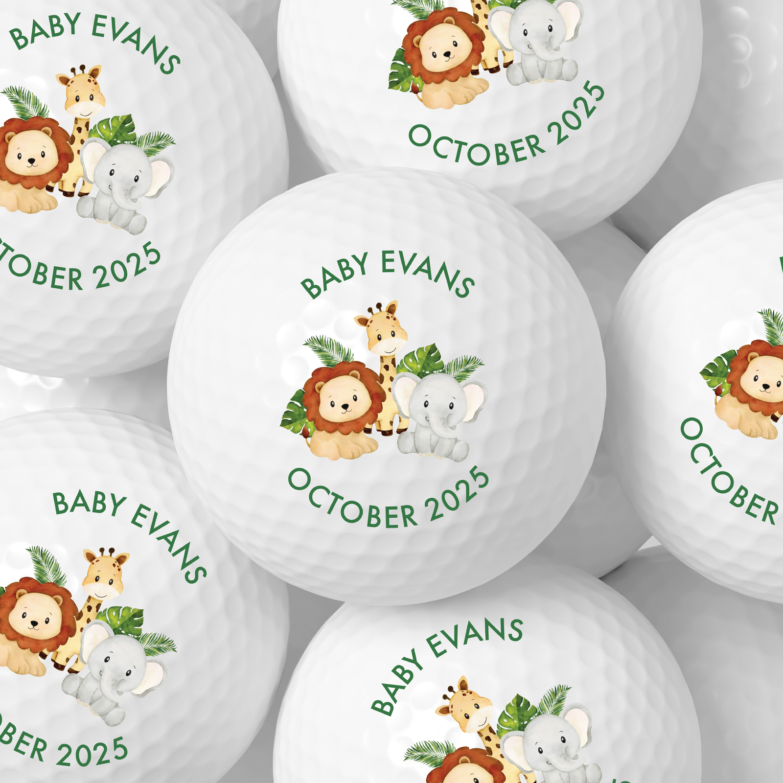 Personalized Safari Baby Shower Golf Balls – Custom Baby Shower Favors with Name & Arrival Date