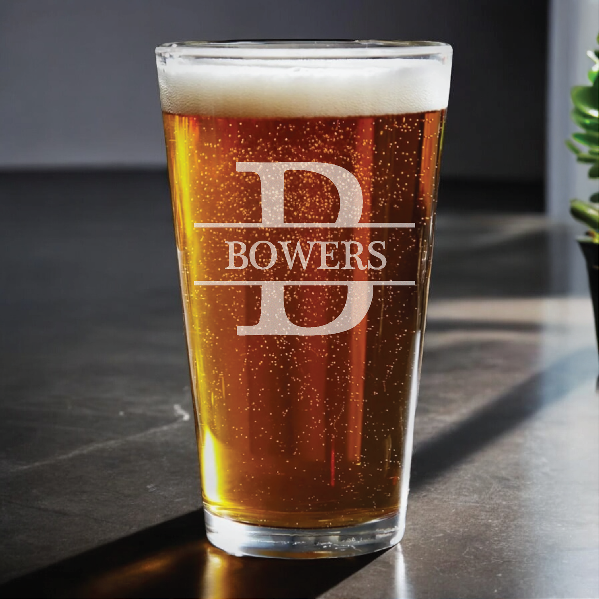 Personalized Split Monogram Pint Glass