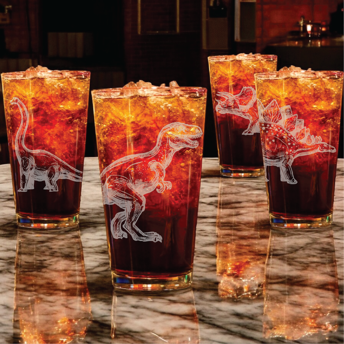 Dinosaur Beer Glasses Set of 4