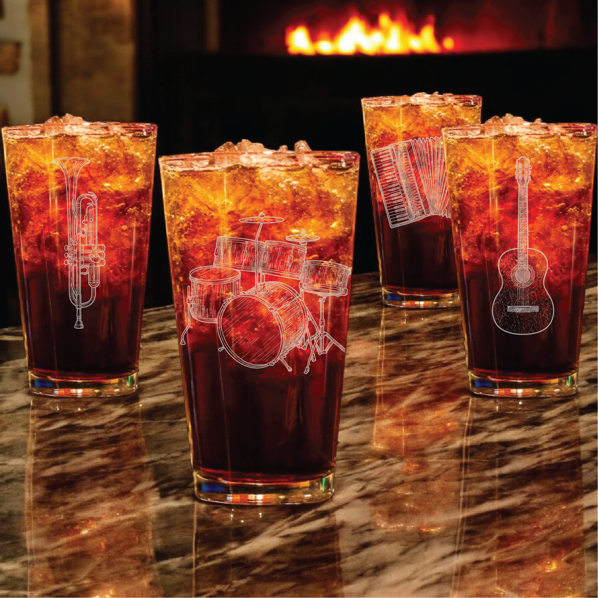 Musician’s Engraved Pint Glass 4PC Set