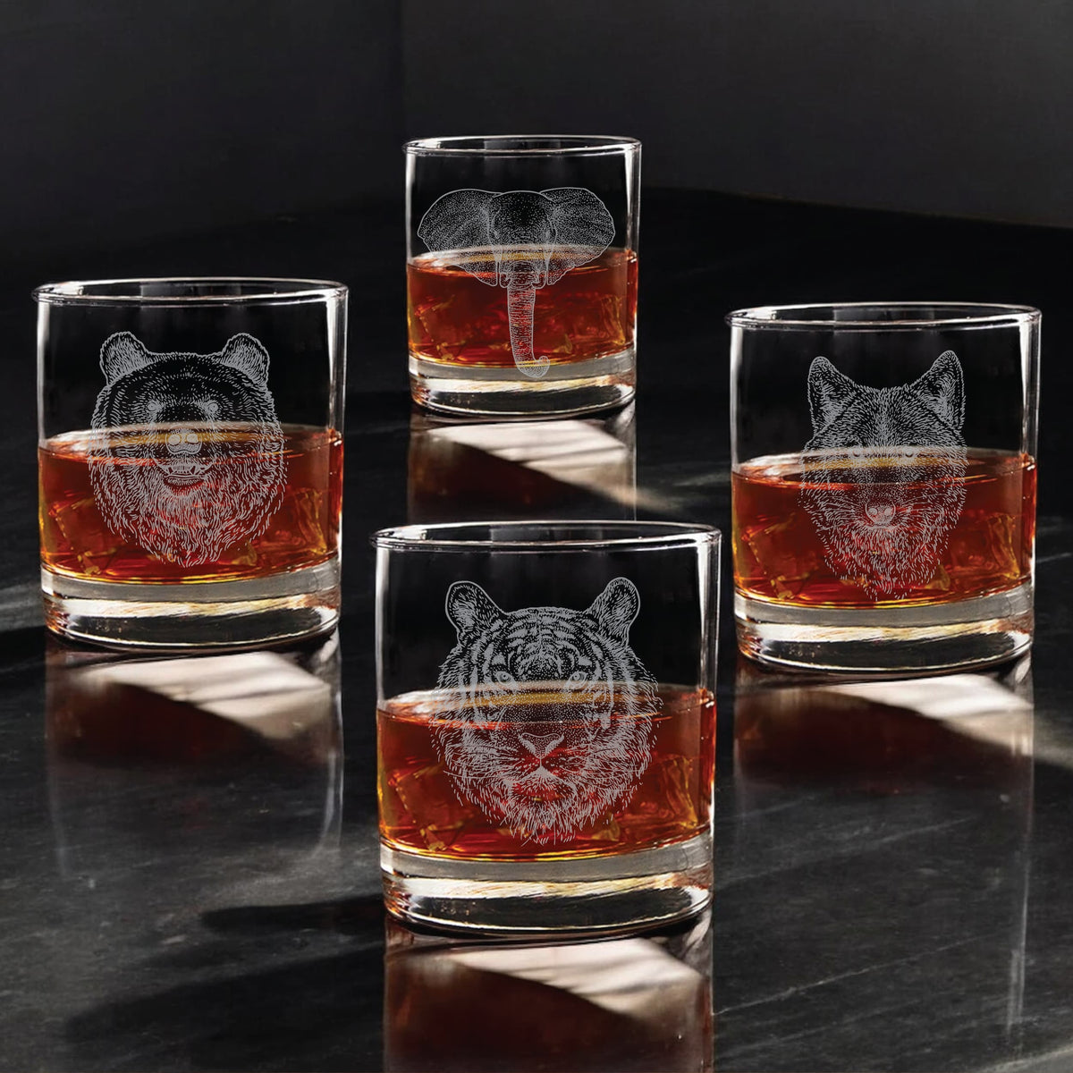 Wildlife Engraved Whiskey Glass Set of 4