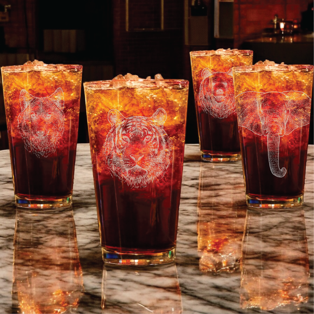 Wildlife Engraved Pint Glass 4PC Set