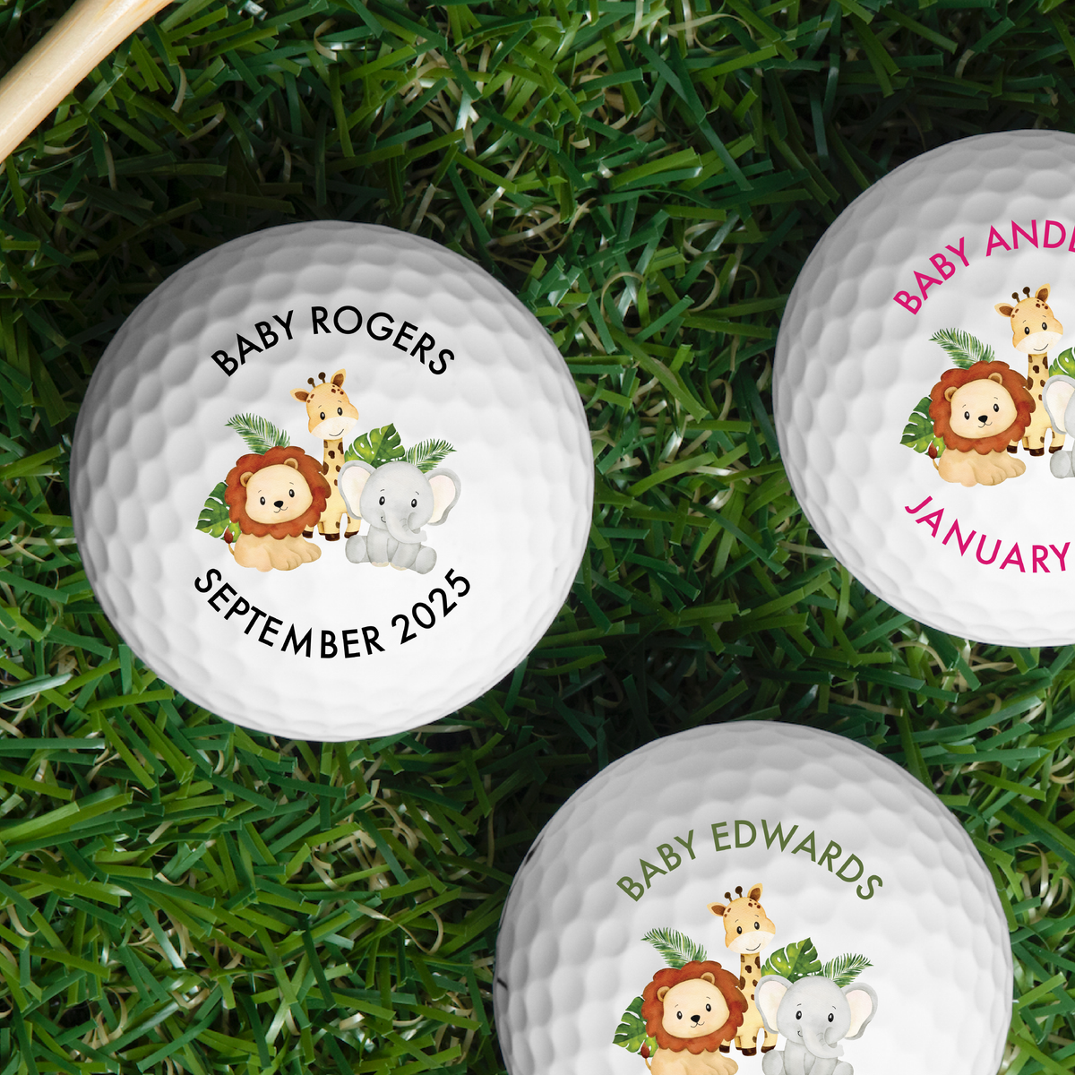 Personalized Safari Baby Shower Golf Balls – Custom Baby Shower Favors with Name & Arrival Date