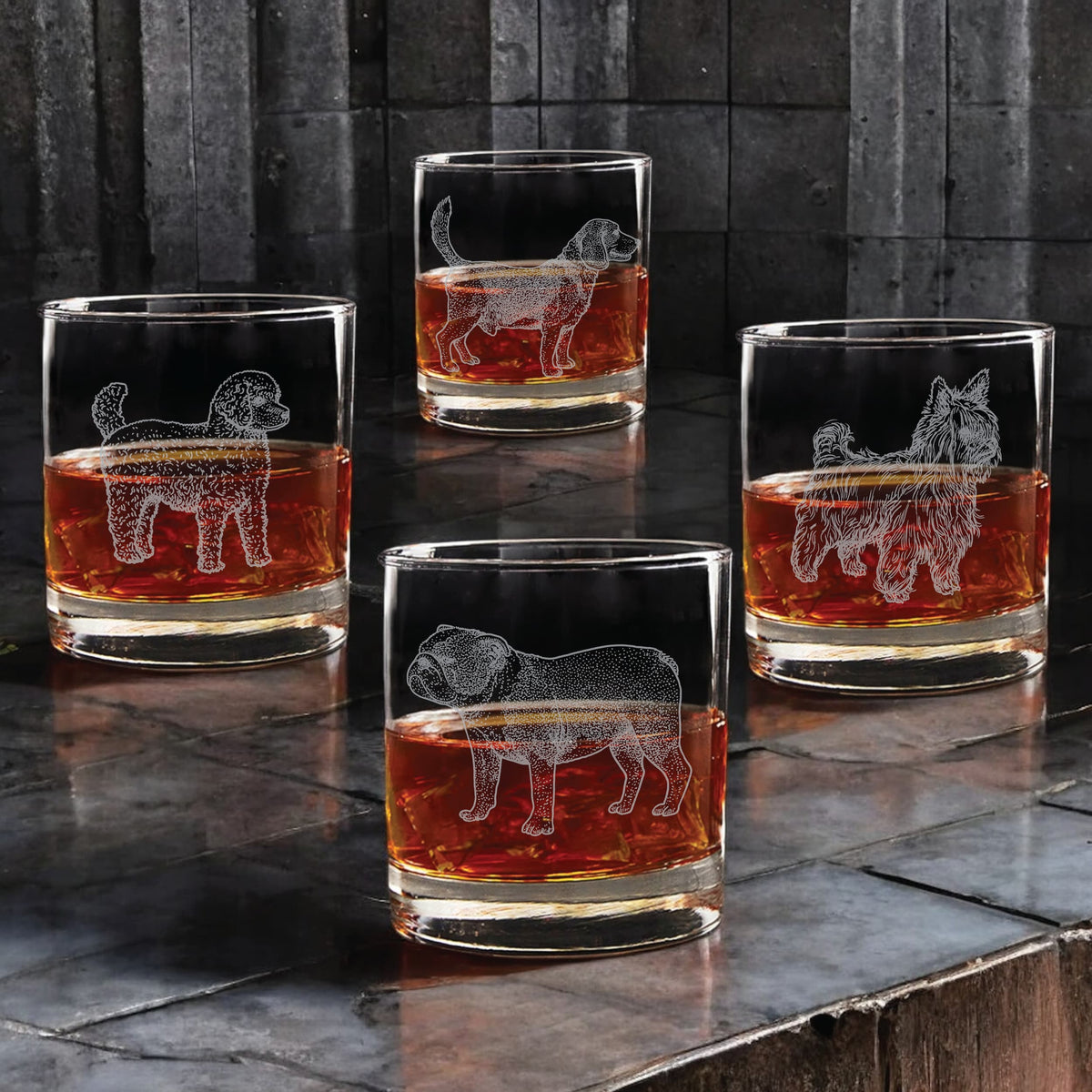 Ultimate Dog Lovers Engraved Whiskey Glass Set of 4