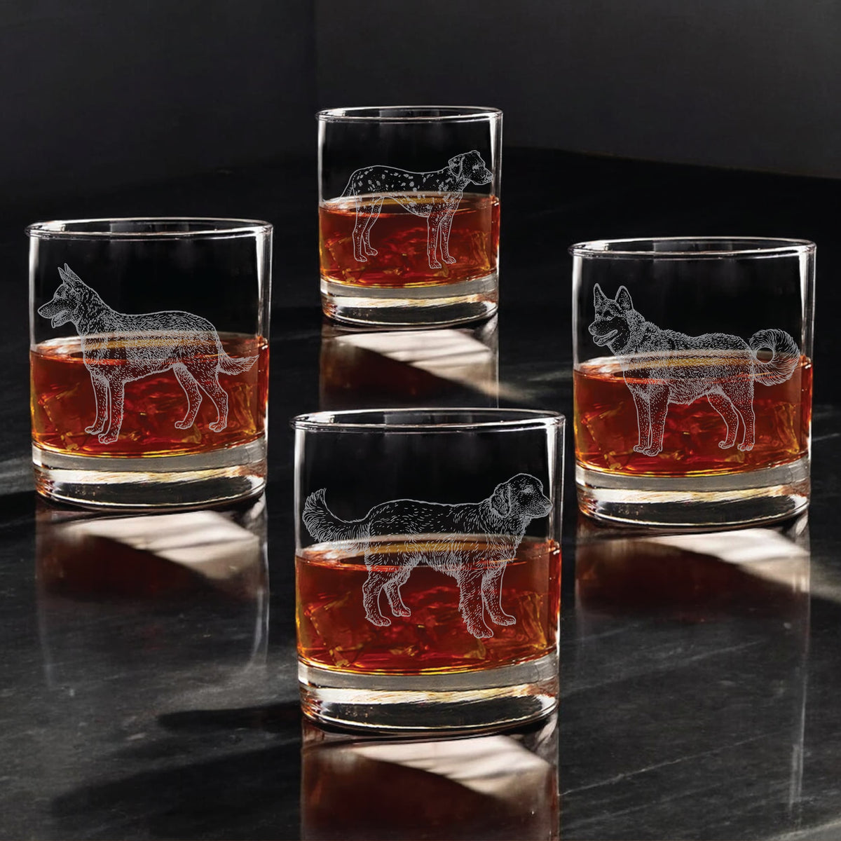 Ultimate Dog Lovers Engraved Whiskey Glass Set of 4