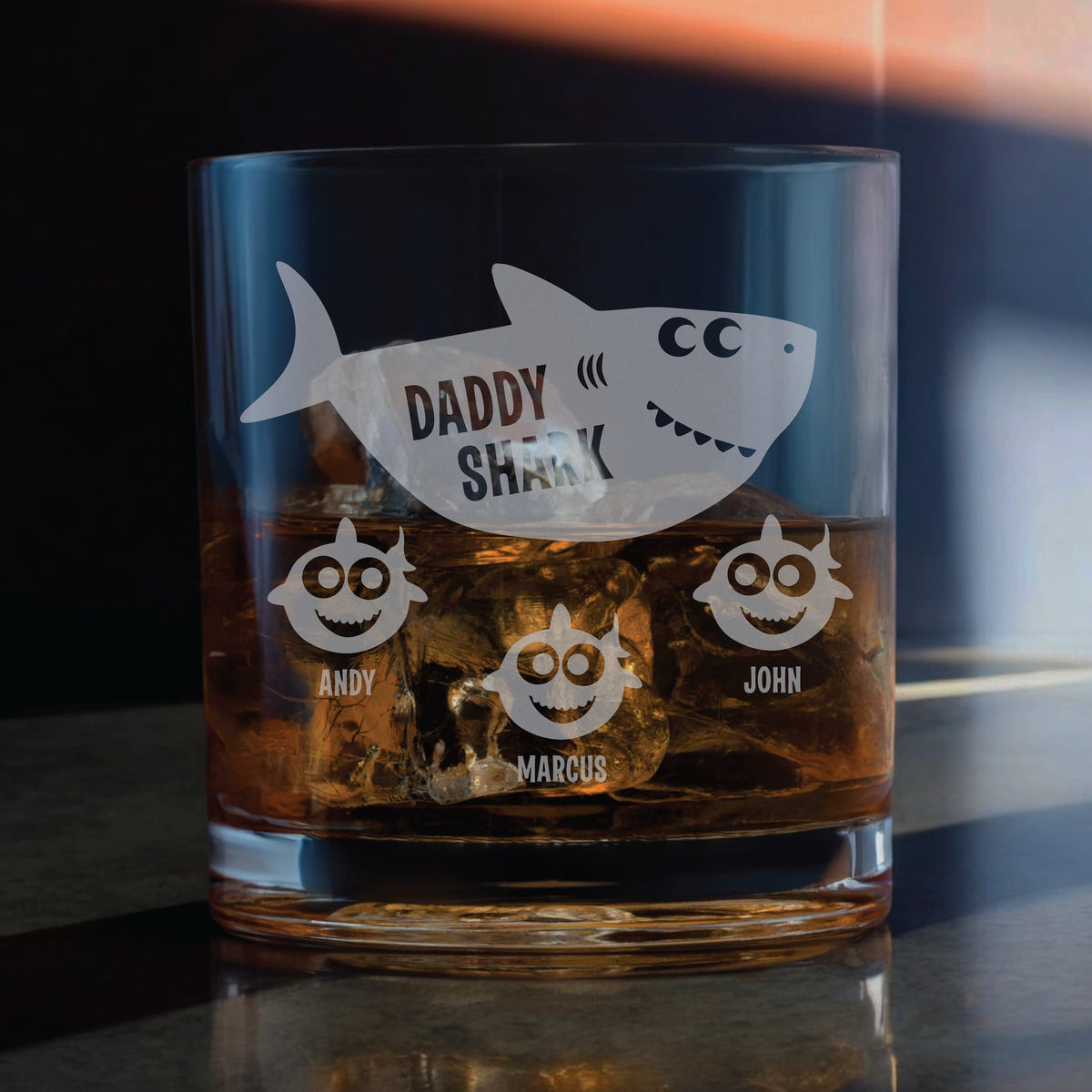 Daddy Shark Personalized Whiskey Glass