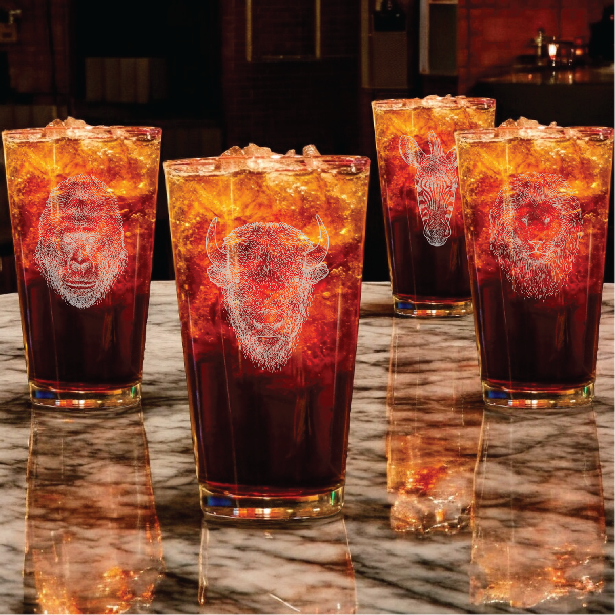 Wild Kingdom Engraved Pint Glass 4PC Set