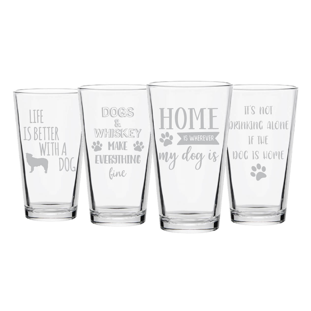 Dogs & Whiskey Pint Glasses- Set of 4