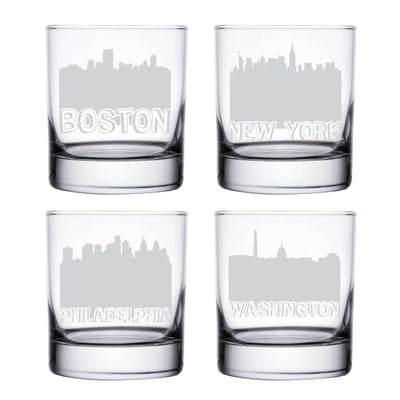 City Skyline Whiskey Glasses Boston New York Philadelphia Washington