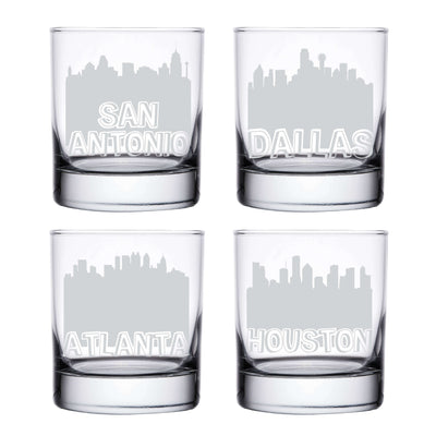 City Skyline Whiskey Glasses San Antonio Dallas Atlanta Houston