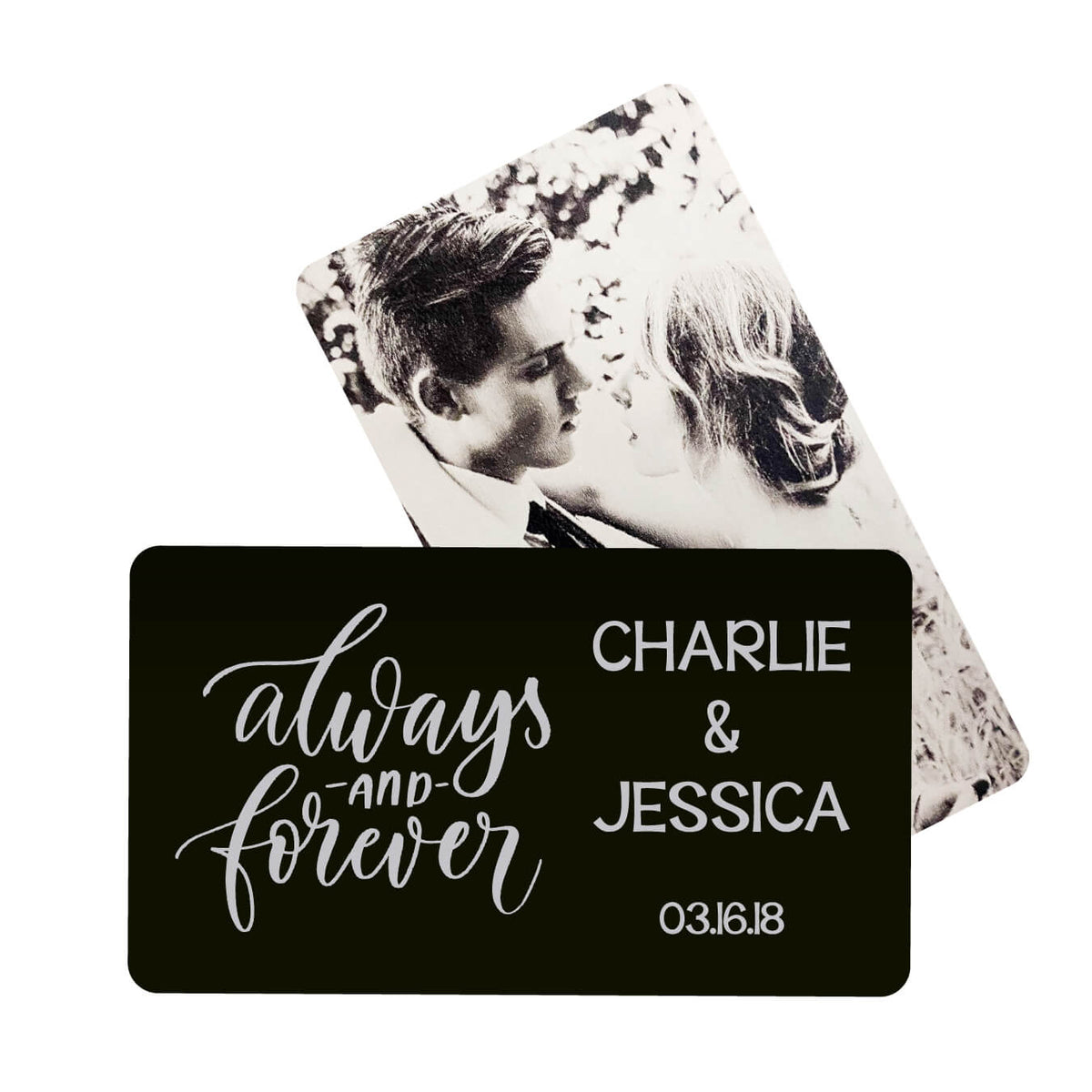 Always &amp; Forever Script Personalized Metal Wallet Card