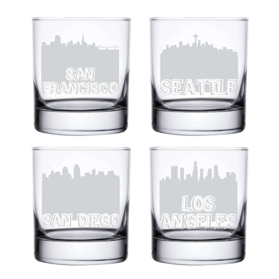 City Skyline Whiskey Glasses San Francisco Seattle San Diego Los Angeles